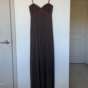 BCBGMAXAZRIA Brown Strapless Formal Gown with Bronze & Copper Beading. Stunning!